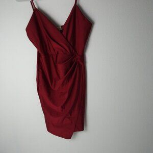 Olive Tree Slip Dress Maroon Body-con Wrap Mini  Ruched Size M EUC